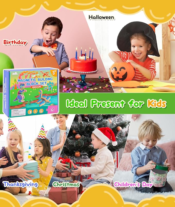 Dinosaur Building Blocks Set, Wooden Dino Blocks, Magnetic Dinosaur Builders, STEM Take Apart Dinosaurs Playset, Montessori Fine Motor Skills Educational Learning Toy Gift for 3 4 5 Years Kids