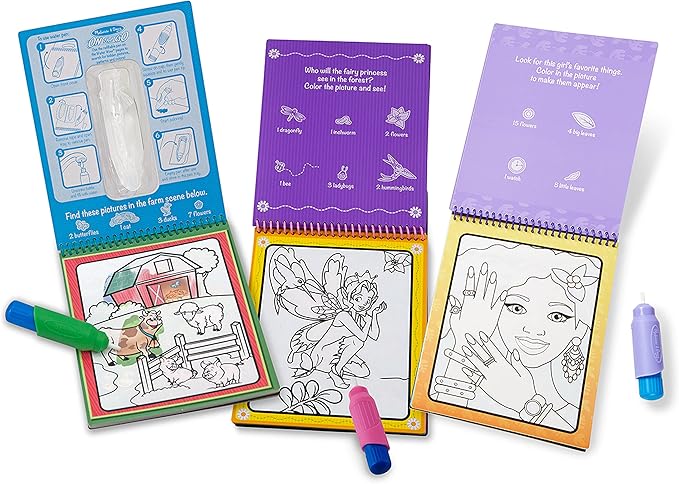 Melissa & Doug On the Go Water Wow! Reusable Water-Reveal Activity Pads, 3-pk, Makeup, Fairy Tales, Animals - Travel Toys, Party Favors, Stocking Stuffers, Mess Free Coloring Books For Kids Ages 3+