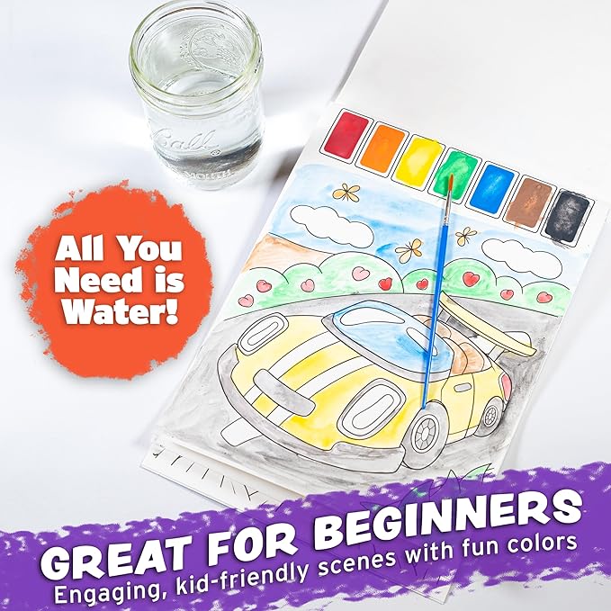 Imagination Works® Paint with Water Books for Kids, 6 Pack | Watercolor Coloring Book Set for Toddler Activities | Spillproof Kids Paint Palette on Each Page | Airplane Toys & Travel Toys for Kids