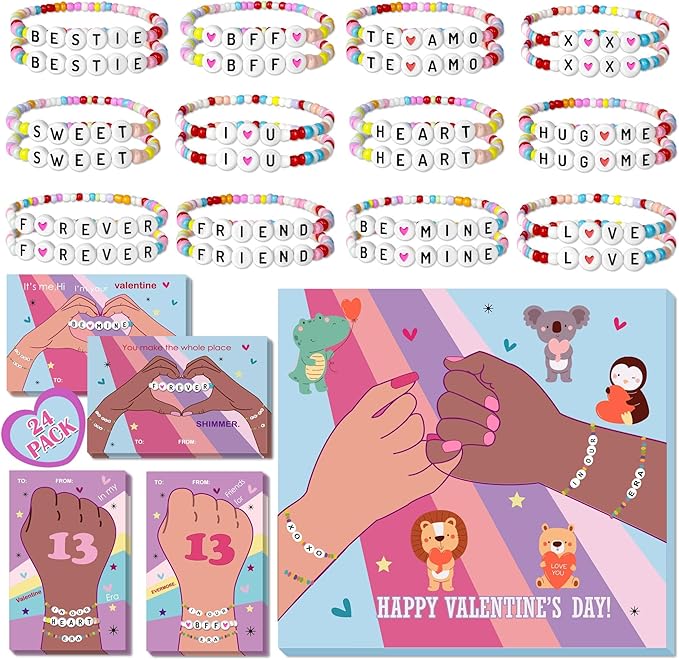 Valentines Day Cards for Kids School - 28 Pack Kids Taylor Friendship Valentines Cards, Valentines Bracelets, Valentines Day Gifts for Girls, School Classroom Valentines Day Exchange Gift