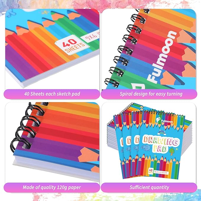 Fulmoon 100 Pack Drawing Pad for Kids Sketch Pads 40 Sheets Top Spiral Drawing Books Bulk 6 x 9 Inch Children Coloring Paper for Crayons Pencils School Kid Painting Party Art Supplies