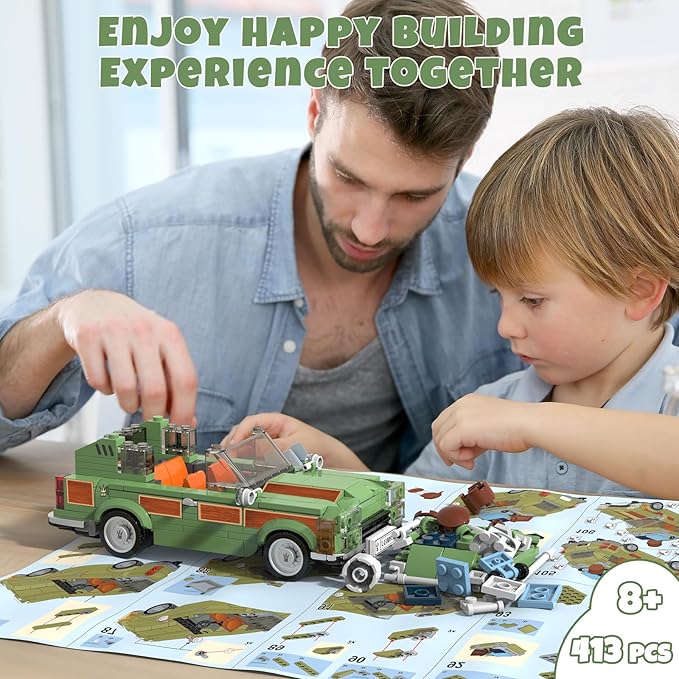 National Vacation Wagon Queen Truckster Building Set Compatible with Lego, Family Station Wagon Model Building Toys for Movie Fans, 413 Pcs Holiday Camper Toy Kit, Creative Gift for Kid Boy 8-14