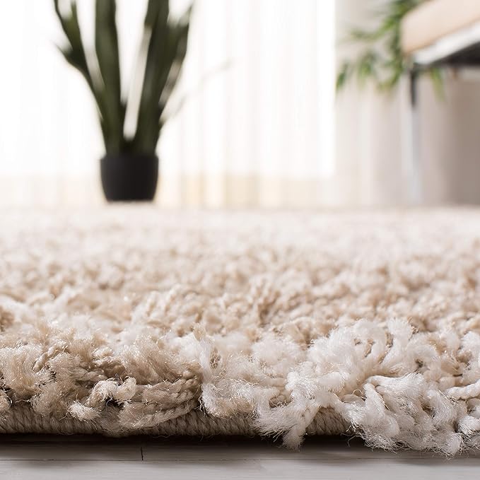 SAFAVIEH Dallas Shag Collection 2'3" x 8' Beige/Ivory SGDS257D Trellis Non-Shedding Living Room Bedroom Dining Room Entryway Plush 1.5-inch Thick Runner Rug