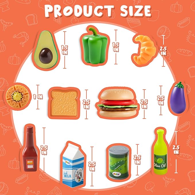 Play Food Set 135 Pieces Play Kitchen Set for Market Educational Pretend Play, Food Playset, Kids Toddlers Toys, Kitchen Accessories Fake Food, Party Favor Christmas Stocking Stuffers