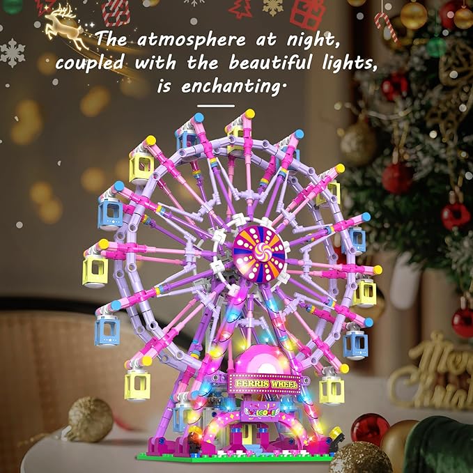 Motorized Ferris Wheel Building Set with Fairy Lights, 813 Piece Creative Toy Building Kit for Two-Way Rotation, Ideal Carnival Construction Kit for Kids Ages 6-12, Engaging Gift for jr Builder