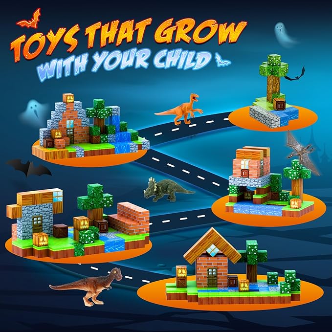 Magnetic Blocks 110PCS with 6 Animal Toys, Punpkin Building Blocks Set, Toys for Boys & Girls Age 6-8, Stacking Building Toys for Toddlers Sensory Toy for Kids 6+