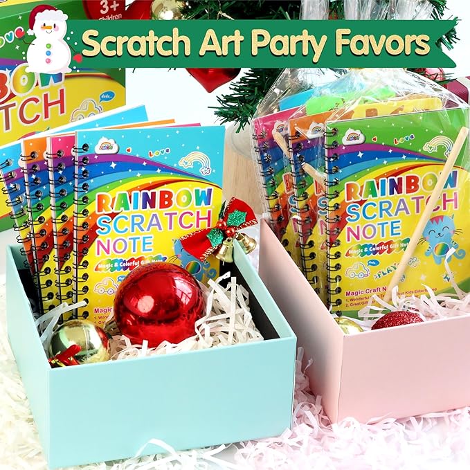 ZMLM Rainbow Scratch Party Favors Kids: Birthday Gifts Toy Bulk Scratch Art Notebook 48 Pack Scratch Paper Birthday Party Favor Girls Boys Art Craft Kit Scratch Pads Classroom Prizes
