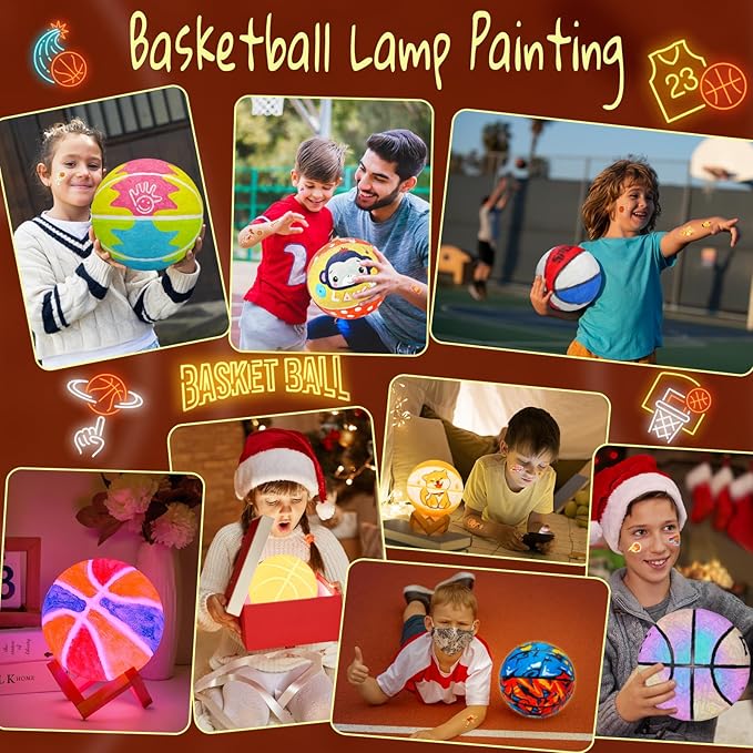 Paint Your Own Basketball Lamp Kit,16 Colors 7.1 Inch DIY 3D Basketball Night Light,Arts and Crafts for Kids Ages 4-12,Art Supplies for Kids Girls Boys Birthday Gifts