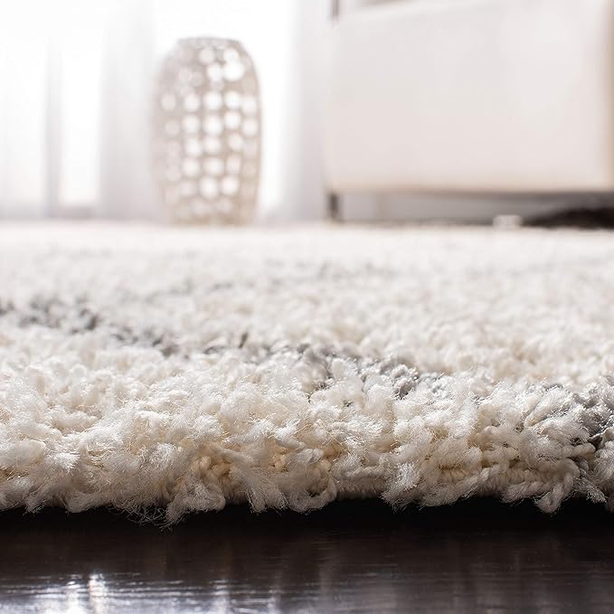 SAFAVIEH Dallas Shag Collection 2'3" x 10' Ivory/Grey SGDS257F Trellis Non-Shedding Living Room Bedroom Dining Room Entryway Plush 1.5-inch Thick Runner Rug