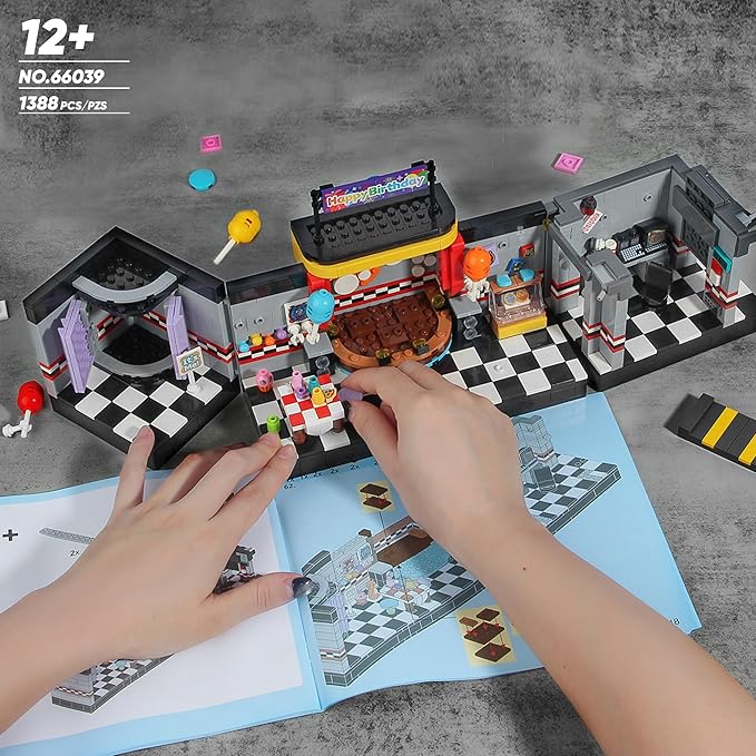 Five Nights Security Room Building Block Toy for Boys Age 8-12, Security Room Fredy Building Set Five Nights Game Toys Merch Suitable for Halloween Birthday Gift, 1388Pcs