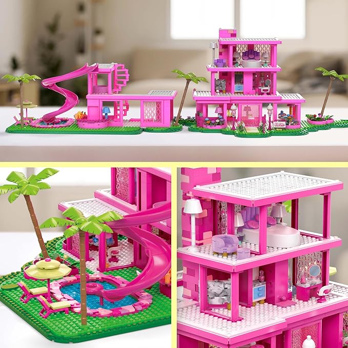 Mega Barbie The Movie Building Toys Set, DreamHouse Replica with 1795 Pieces, 4 Figures and Accessories, for Adults & Fans