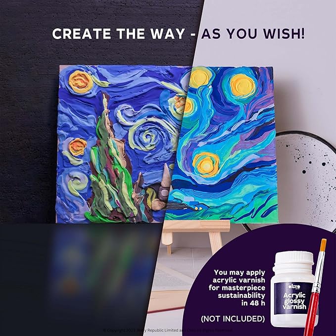 OKTO Art Kit Vincent Van Gogh Starry Night | Arts & Crafts DIY Painting with Modeling Clay Kit for Painting | Painting Kits for Adults for Home Decoration | Air Dry Clay for Adults| Arts and Crafts