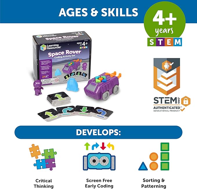Learning Resources Space Rover Coding Set,23 Pieces, Ages 4+,Coding for Kids, Coding Toys, Kids STEM Toys, STEM Toys for Classroom,Space Toys,Astronaut Toys
