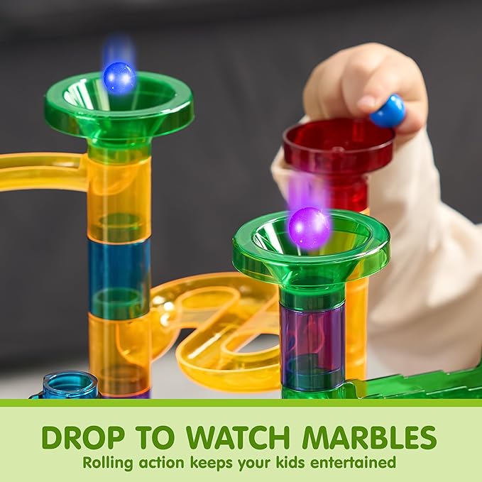JOYIN 137Pcs Glowing Marble Run - Construction Building Blocks Toys with 15 Glow in The Dark Plastic Marbles, STEM Toy Presents for Boys and Girls