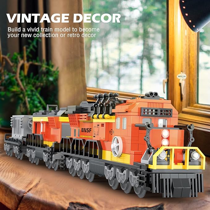 BRICK STORY City Cargo Train Building Set, BNSF Freight Trains Model, Steam Locomotive Blocks Toys, Gift for Boys Kids Aged 8-14, 635 Pieces