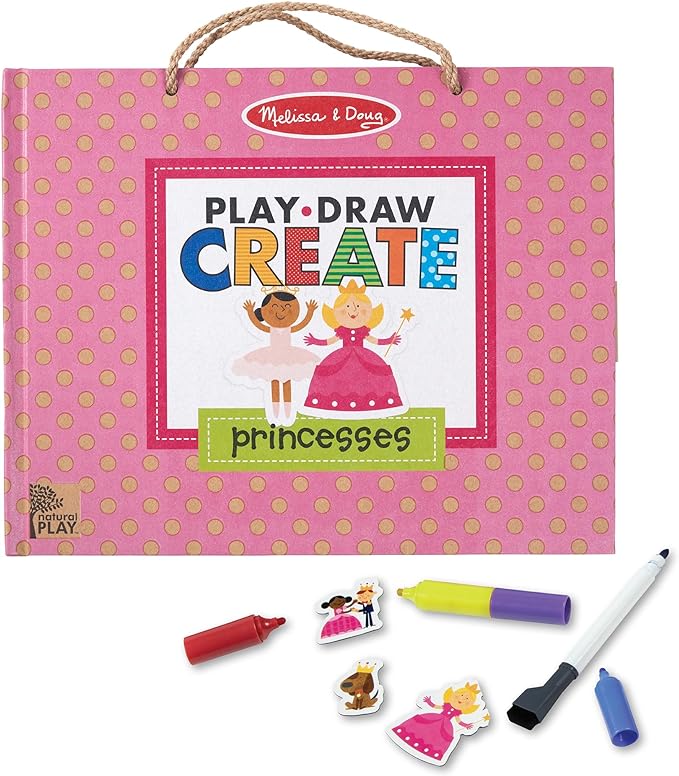Melissa & Doug Natural Play: Play, Draw, Create Reusable Drawing & Magnet Kit – Princesses (54 Magnets, 5 Dry-Erase Markers) - FSC Certified