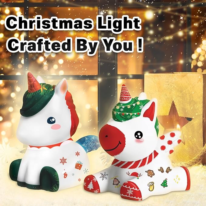 FUNZBO 2Pcs Paint Your Own Unicorn Lamp Kit - Arts and Crafts Supplies Painting Kits for Kids Teens Adults, DIY Night Light Toys for Girls Boys Ages 3 4 5 6 7 8 9 10 11 12 Easter Birthday Gift