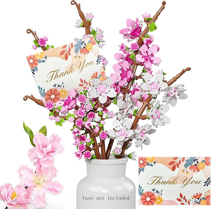 Cherry Blossoms Flowers Bouquet Building Set,Artificial Flower for Home or Office Décor,DIY Flower Botanical Collection Building Set,Gift for Birthday Anniversary,Christmas,Valentine Day
