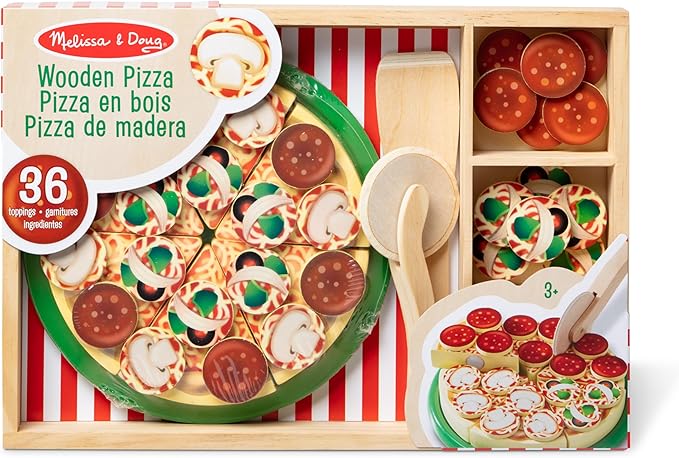 Melissa & Doug Wooden Pizza Party Play Food Set With 36 Toppings