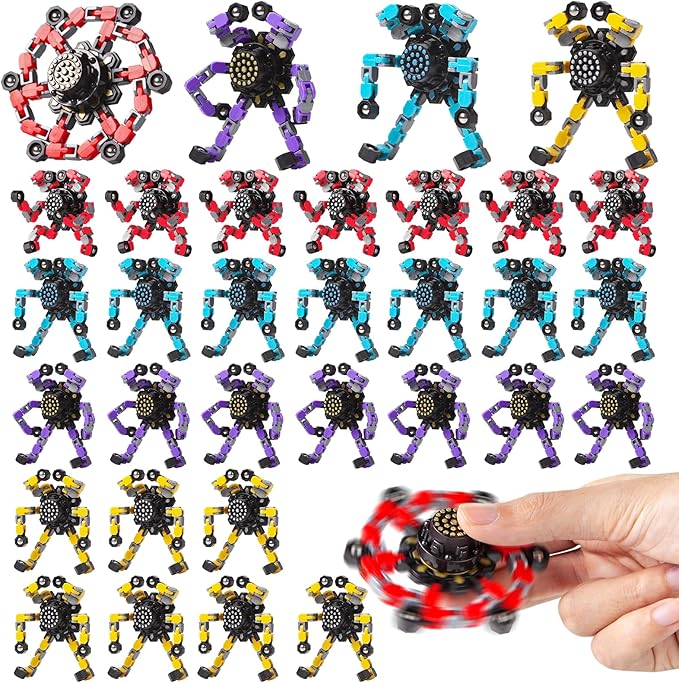 Transformable Fidget Spinners 32 Pcs for Kids and Adults Stress Relief Sensory Toys for Boys and Girls Fingertip Gyros for ADHD Autism for Kids Easter Basket Stuffers Gifts (Fingertoy-32pc)