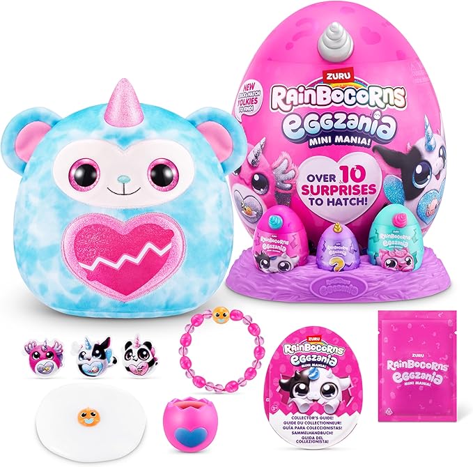 Rainbocorns Eggzania Mini Mania Monkey Plush Surprise Unboxing with Animal Soft Toy, Idea for Girls with Imaginary Play by ZURU