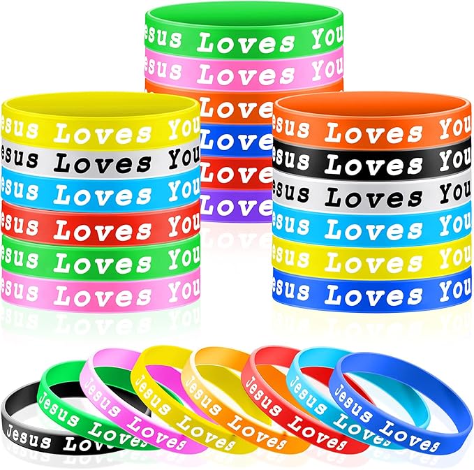 Skylety Jesus Loves You Silicone Wristbands Easter Rubber Wristbands Colorful Jesus Loves You Wristbands Christian Rubber Wristbands for Kids Novelty Party Favors(30 Pieces)