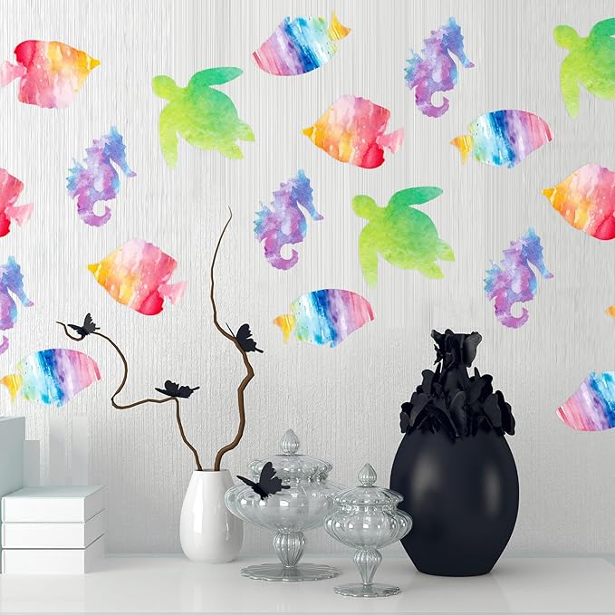 Motipuns 96 Pcs Color Diffusing Paper Sealife 6 Inches Watercolor Sealife Shapes Color Diffusing Paper DIY Sea Turtle Seahorse Fish Coloring Paper Crafts, 4 Styles