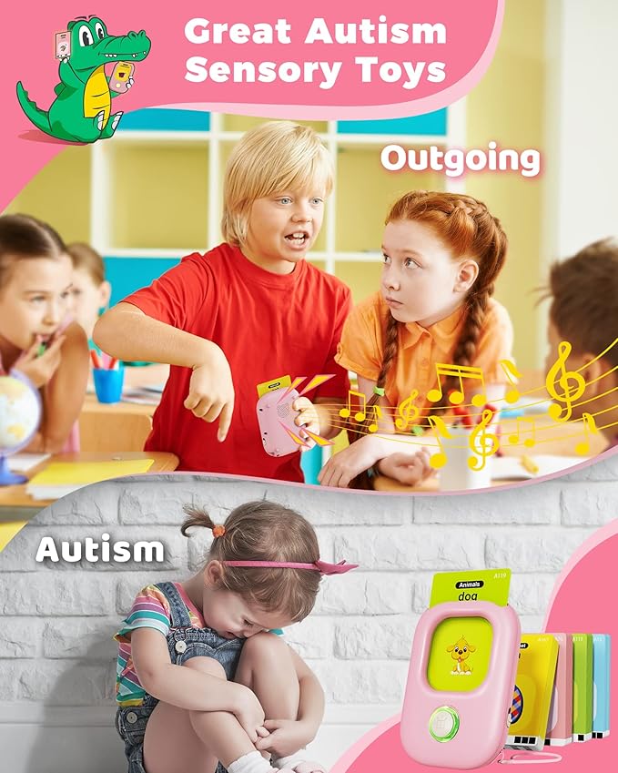 KOKODI Toddler Toys Talking Flash Cards for Girls 2 3 4 5 Year Old Birthday Gifts, Learning Toys with 224 Sight Words for Kids, Autism Speech Therapy Toys for Autistic Children, Montessori Toys, Pink