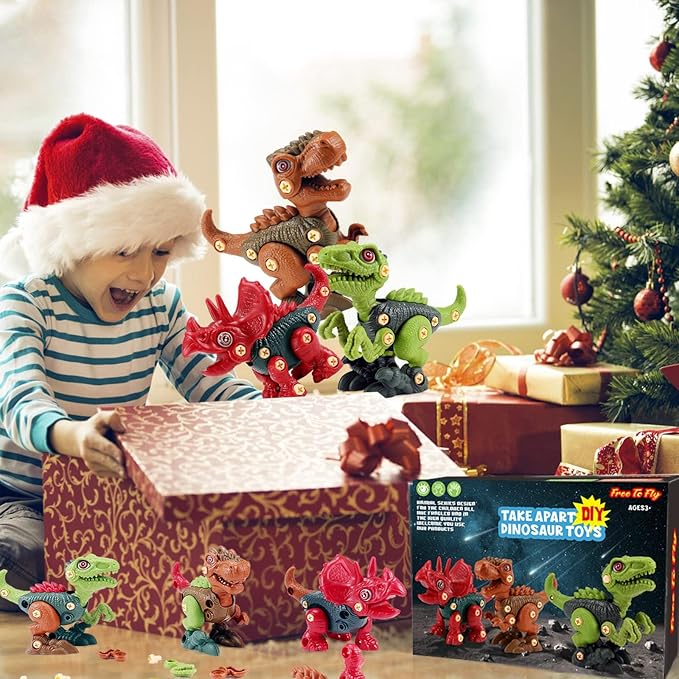 FREE TO FLY Dinosaur Toys Gifts for 3 4 5 6 7 8 Year Old Boys: Stem Dinosaur Toy for Kids 3-5 Girls Toddler Building Learning Eductional Take Apart Dino Toys with Electric Drill Birthday
