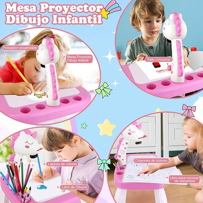wakeInsa Drawing Projector,Arts and Crafts for Kids,Include Drawing Board,Crayons,Coloring Book,Stickers etc,Girls Unicorns Toy,Toddler Learning Toys,Unicorns Gifts for Girls,Toys for 3+ Years Old