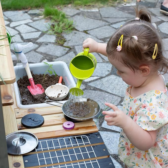 Giant bean Mud Kitchen Playset for Kids, Deluxe Wooden Toy Play Kitchen Set for Boys and Girls Ages 3-8 Indoor & Outdoor Activities, with Sand and Water Sink, Cookware Pots