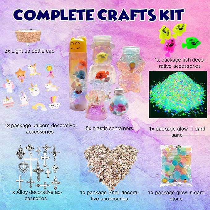 Suxkbo Terrarium Crafts Kit for Kids-5 Crafts Kits Light Up,Kids Arts and Crafts Glow in Dark Unicorn Birthday Gifts Toys for Girls Ages 5 6 7 8 9 10 Year Old for Girls Boys
