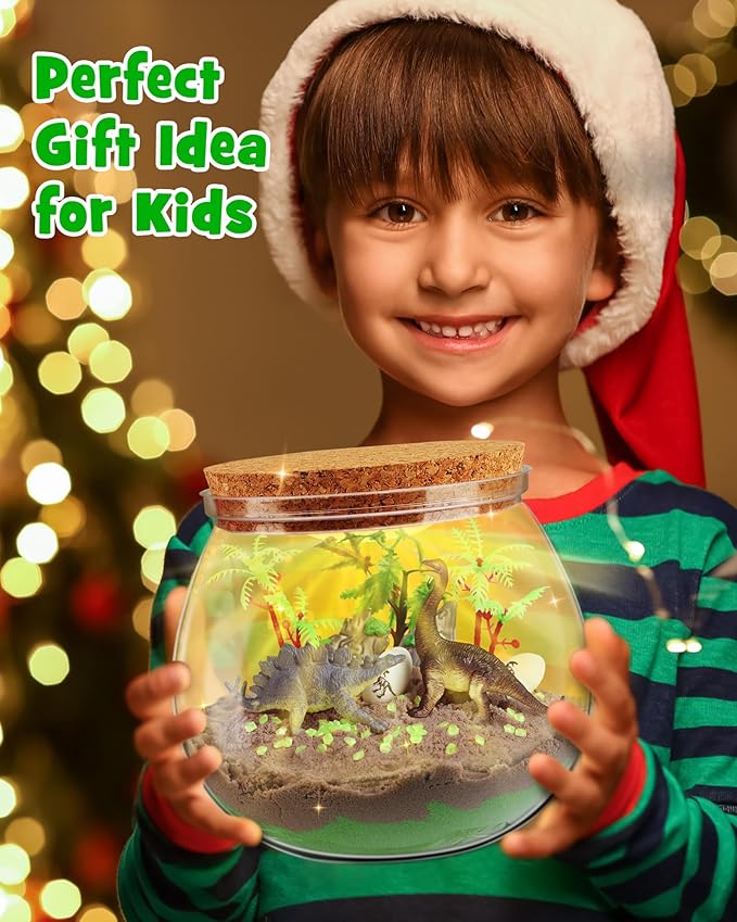D-FantiX Dinosaur Toys Terrarium Kit for Kids, LED Dino Night Light, DIY Arts and Crafts Science Projects Kit, Birthday for Boys Age 3 4 5 6 7 8-12 Year Old