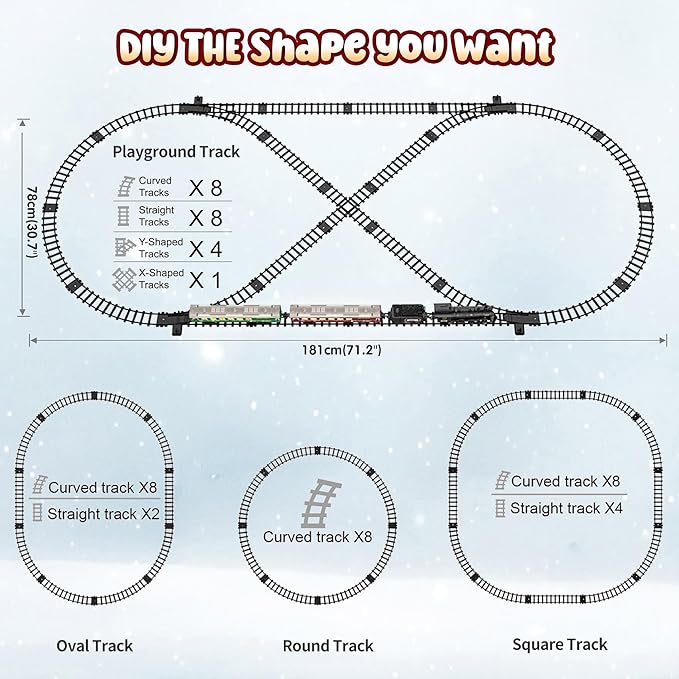 Hot Bee Train Set, Remote Control Train Toys with Luxury Track & Glowing Passenger Carriages, Metal Christmas Tree Train with Smoke, Light and Sound, Toy Train Set for 3 4 5 6 7+ Years Old Boys Gifts