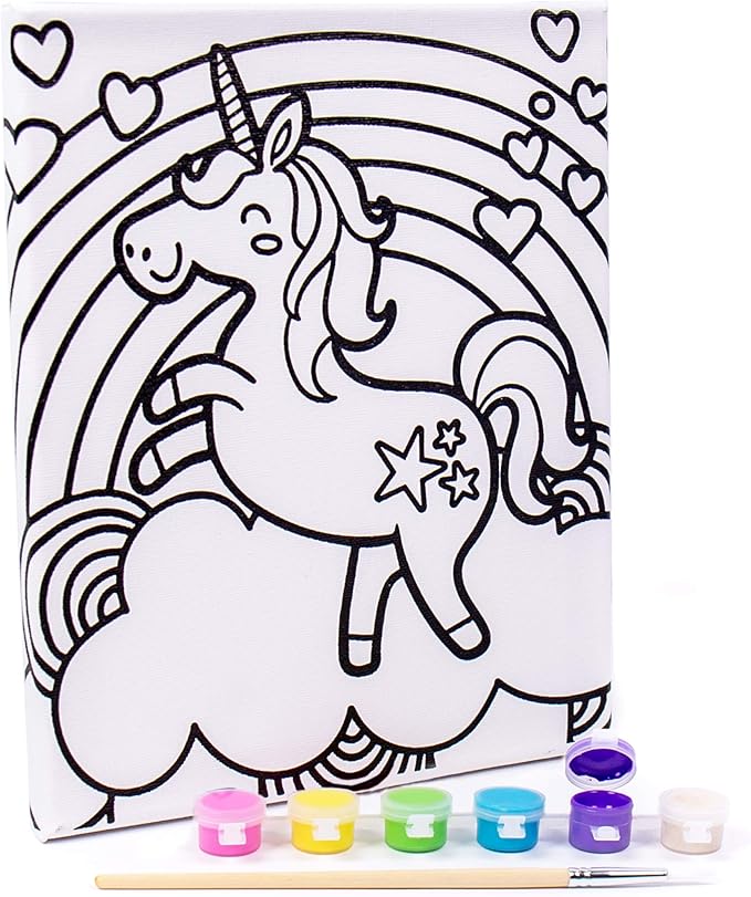 Horizon Group USA Set, 6 Acrylic Paint Colors, 1 Paintbrush, 8 in. x 10 in, Rainbow Unicorn