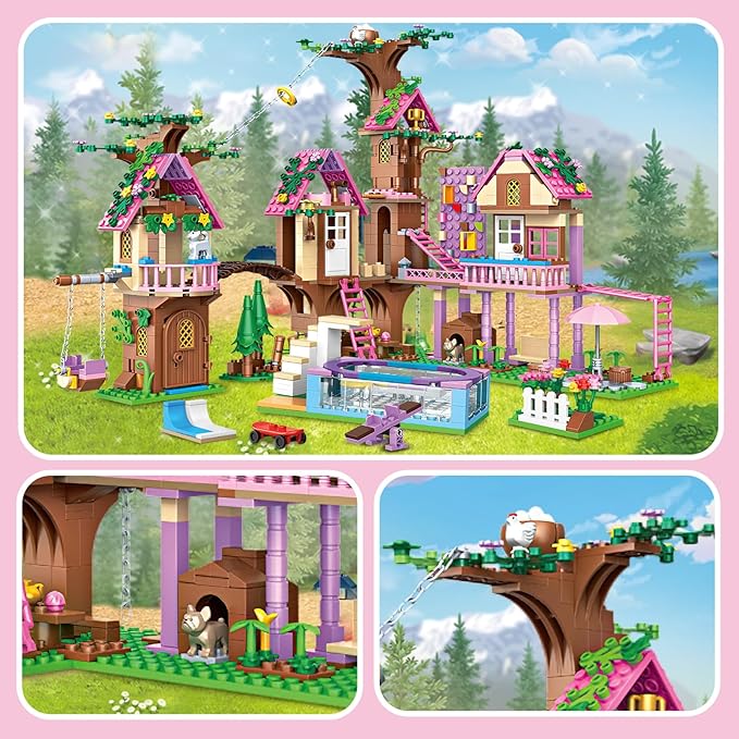 Tree House Building Set Compatible with Lego Friends, 1050 PCS Forest House Building Kit Birthday Gift for Kids Girls Age 6-12 Years（7682）