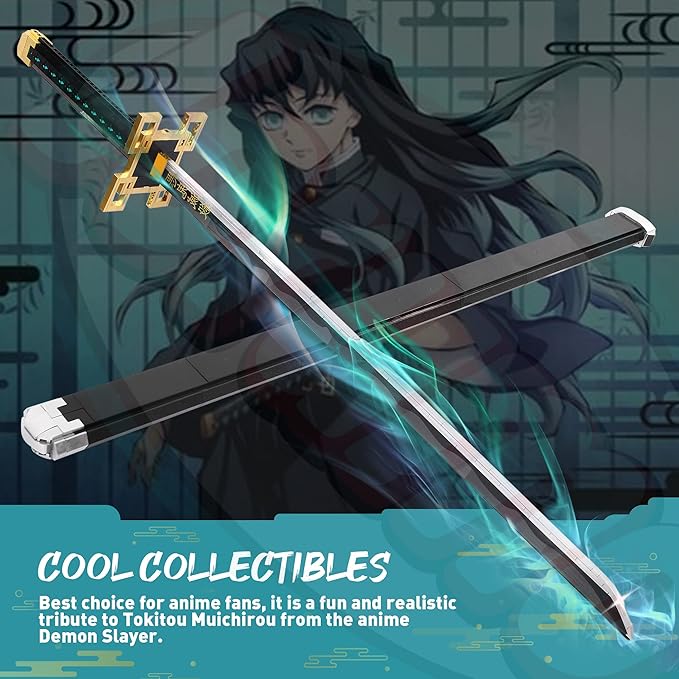 Jorumo Demon Slayer SwordsBuilding Sets for Adults and Kids, 40in Tokitou Muichirou Sword Building with Scabbard and Stand, Anime Sword Building Toy Katana Demon Slayer Gift, 771 Pcs