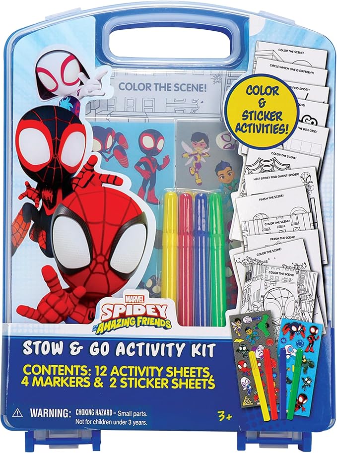 Spidey and his Amazing Friends Stow & Go Activity Kit, 17-Piece Travel Art Set, Preschool, Kids Toys for Ages 3 Up