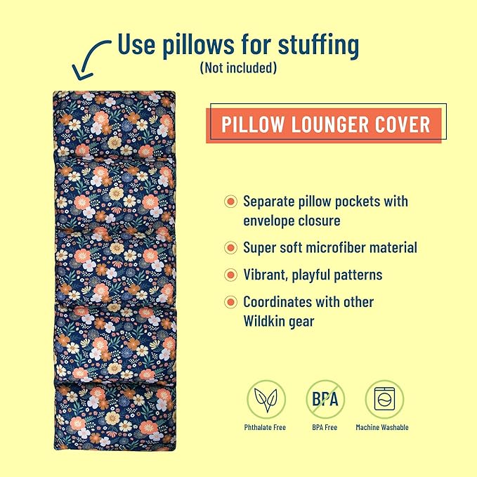 Wildkin Kids Microfiber Floor Lounger – Travel-Friendly, Sleepovers, Pillow Not Included - Wildflower Bloom