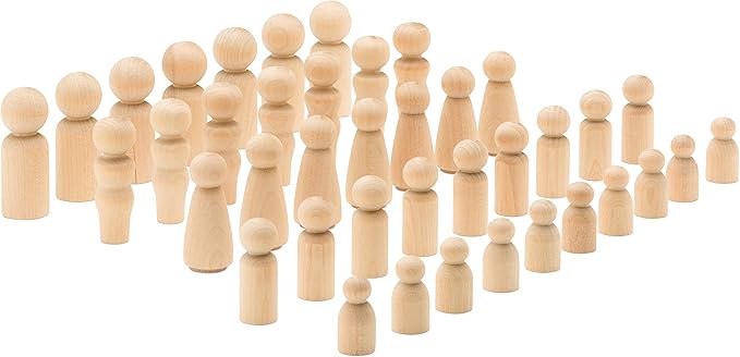 Woodpeckers Wood Peg Doll Set, 40 Piece Wood Peg Family (Toy Peg People: Dad, Mom, Angel, Child, Baby) Unfinished for Crafts & Play