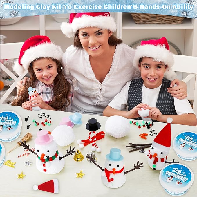 6 Pack Snowman Kit, Christmas Craft DIY for Kids, Build a Snowman Craft Winter Decorations Indoor, Creative Kids Air Dry Clay Modeling Crafts Kit for School Winter Party Activities Kids
