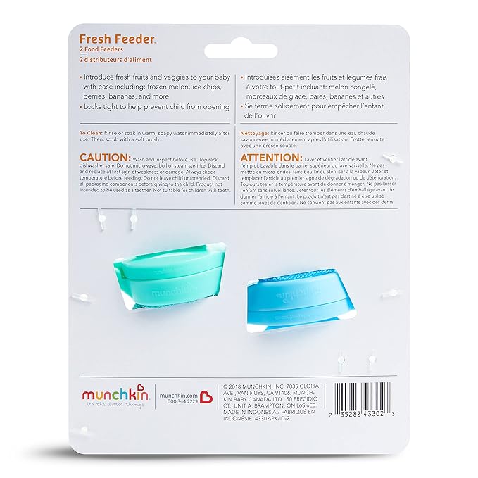 Munchkin Baby Feeder for Fresh Food and Fruit, 2 Pack, Blue/Mint