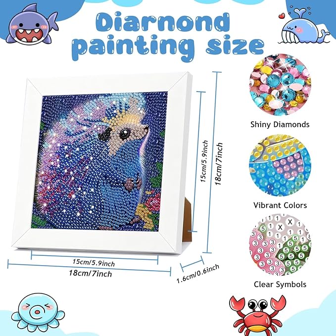 Reivworl Diamond Art Kits for Kids, Hedgehog Diamond Art for Kids Ages 8-12, Hedgehog Diamond Painting Kits for Kids for Home Wall Decor (8x8Inch)