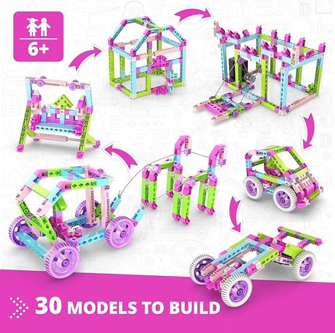 Engino STEM Girls Building Toys, 30 Motorized Model Set, Educational Set for Ages 6+, Construction Toys, Gifts for Girls, STEM Projects
