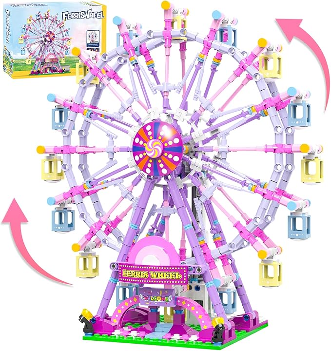 Motorized Ferris Wheel Building Set with Fairy Lights, 813 Piece Creative Toy Building Kit for Two-Way Rotation, Ideal Carnival Construction Kit for Kids Ages 6-12, Engaging Gift for jr Builder