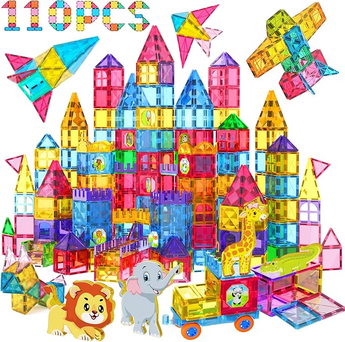 Jasonwell Magnetic Tiles Kids Magnetic Blocks Building Sets 3D Magnet Tile Building Toy Construction Educational STEM Toys Christmas Birthday Gifts for Toddlers Boys Girls 3 4 5 6 7 8 9 10 + Year Old