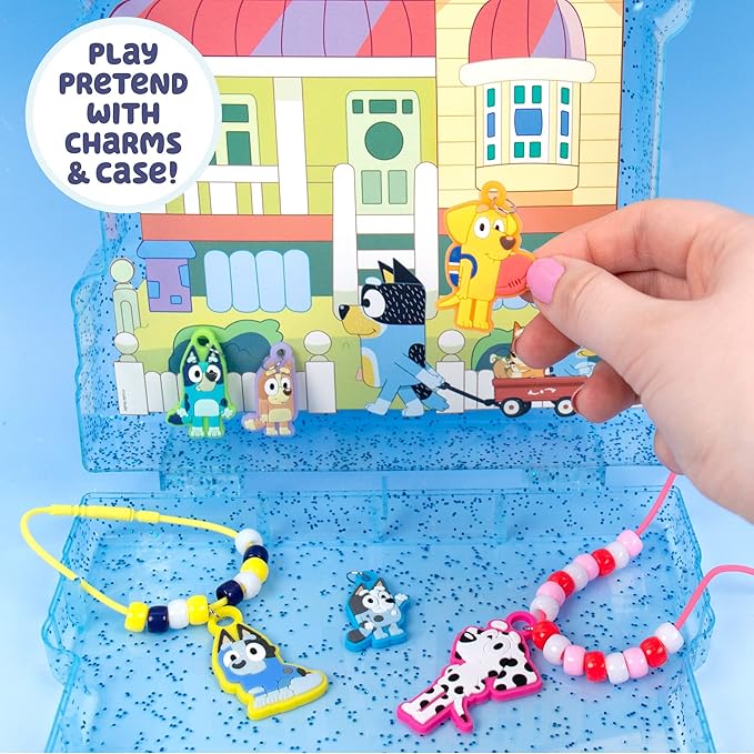 Horizon Group USA Friendship Jewelry Kit, Create Bracelets & Necklaces With 150 Beads & 6 Charms, Bluey Storage Case Included, Gifts for Kids