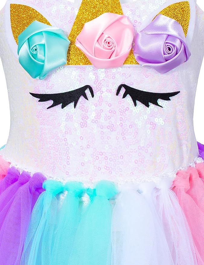 Sequin Unicorn Costume Tutu for Girls Halloween Birthday Party Dress Up with Accessories 2-9 Years