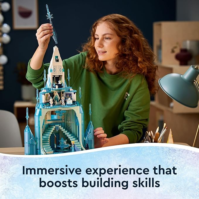 LEGO Disney Princess The Ice Castle Building Toy 43197, with Frozen Anna and Elsa Mini Doll Figures and Olaf Figure, Disney Castle Kit to Build, Disney Gift Idea, Castle Toy for Kids Age 6+ Years Old