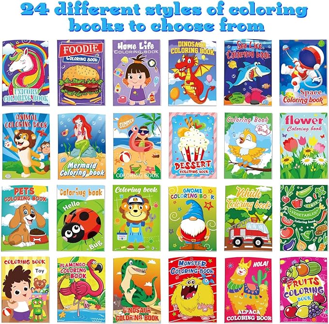 Omgouue 24PCS Small Coloring Books for Kids Ages 2-4,4-8,Birthday Party Favors Gifts Goodie Bags Stuffers Holiday Supplies Includes Unicorn Dinosaur Animal Mermaid